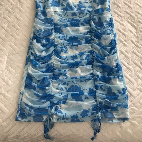 Blue Mesh Ruched Mini-Dress NWT - Picture 4 of 4